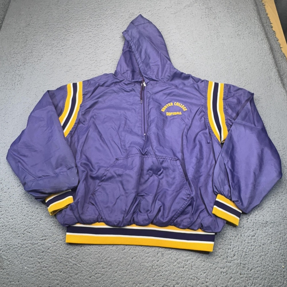 Vintage Hunter College Hawks Softball Jacket Womens XL Purple Anorak Birdie USA